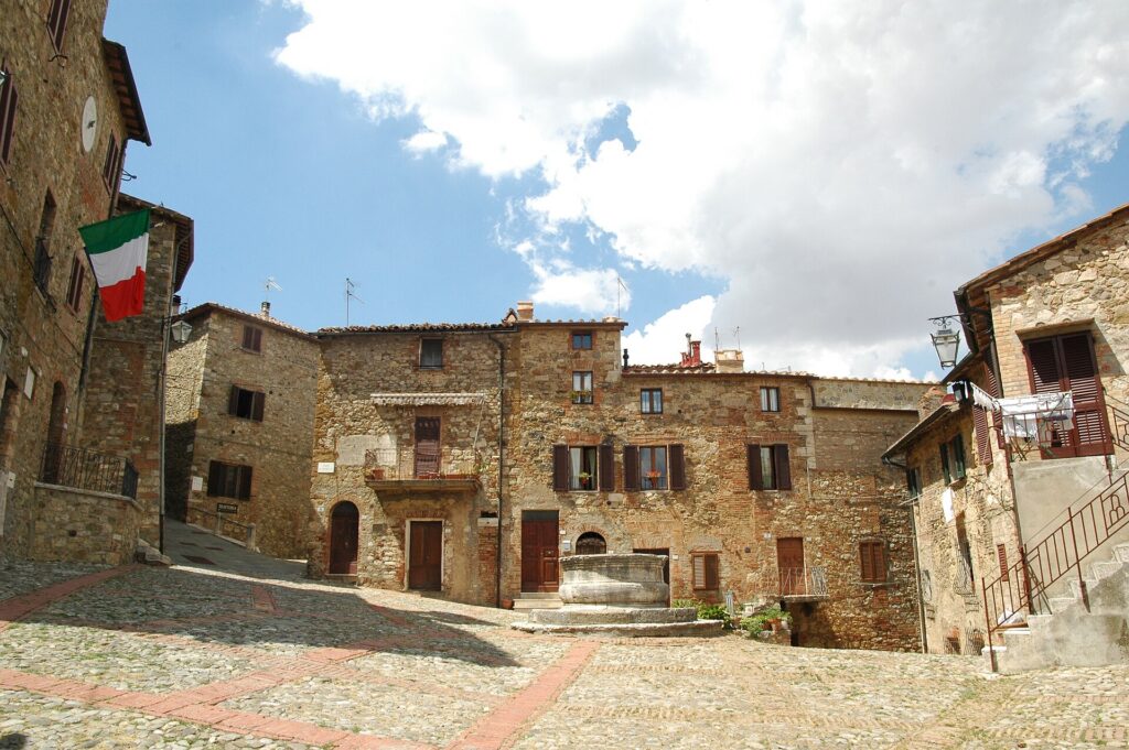 Stone houses around Piazza Il Vecchietta, the main square of Castiglione d'Orcia