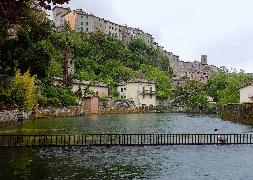 The Peschiera pool at Santa Fiora, where the Fiora river rises beneath the church of the Madonna delle Nevi
