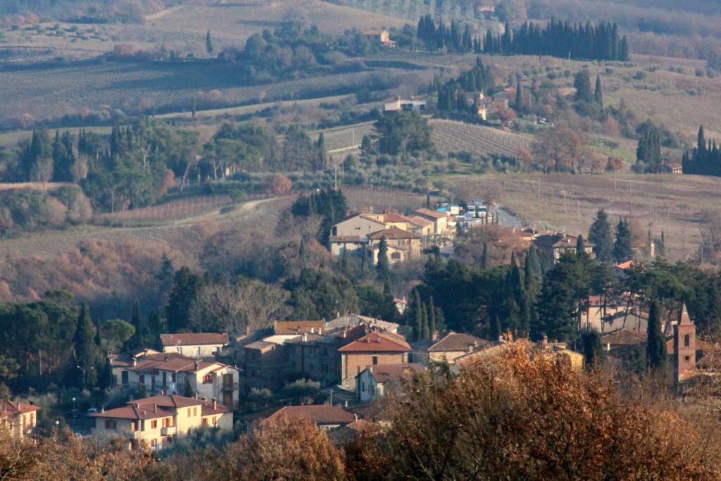 Cetona's rooftops and piazza seen from above