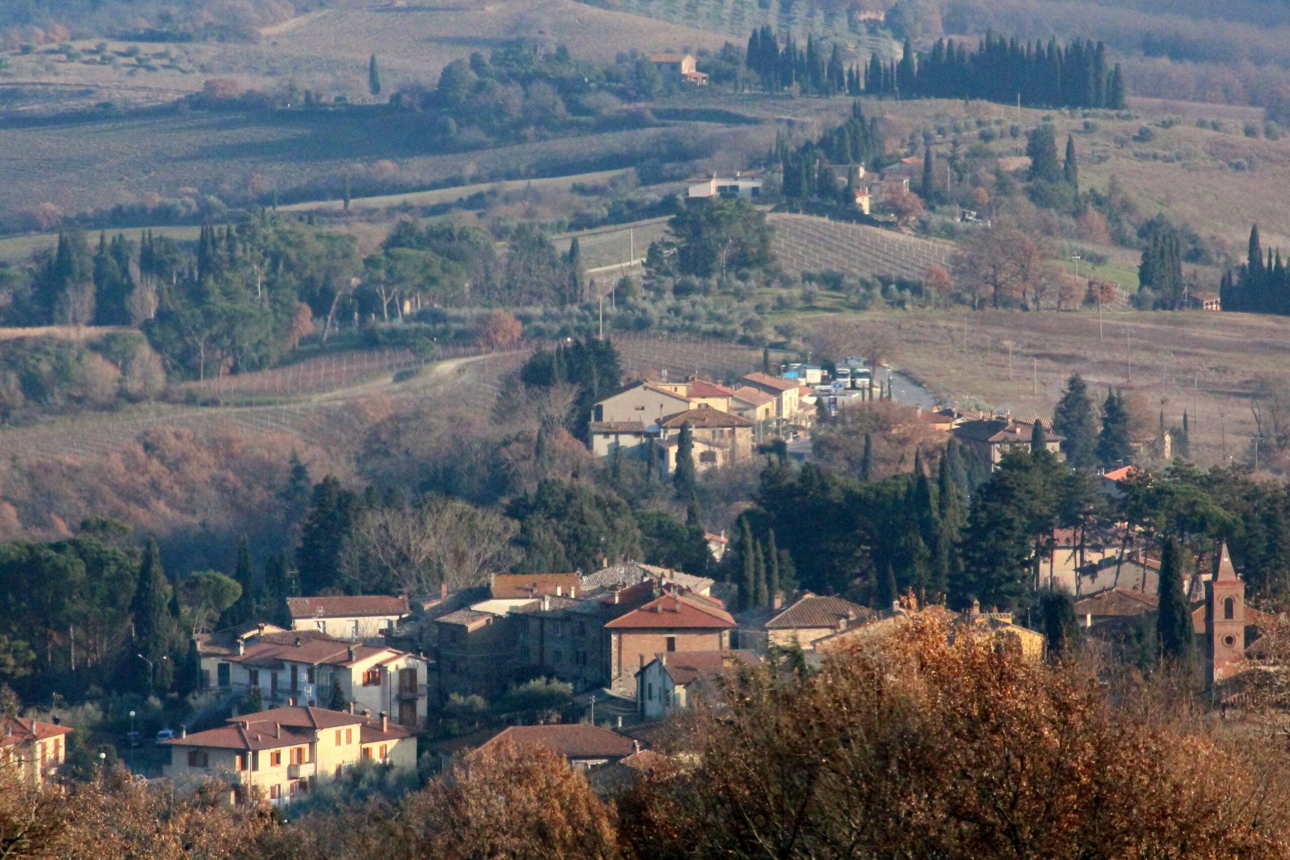Cetona's rooftops and piazza seen from above