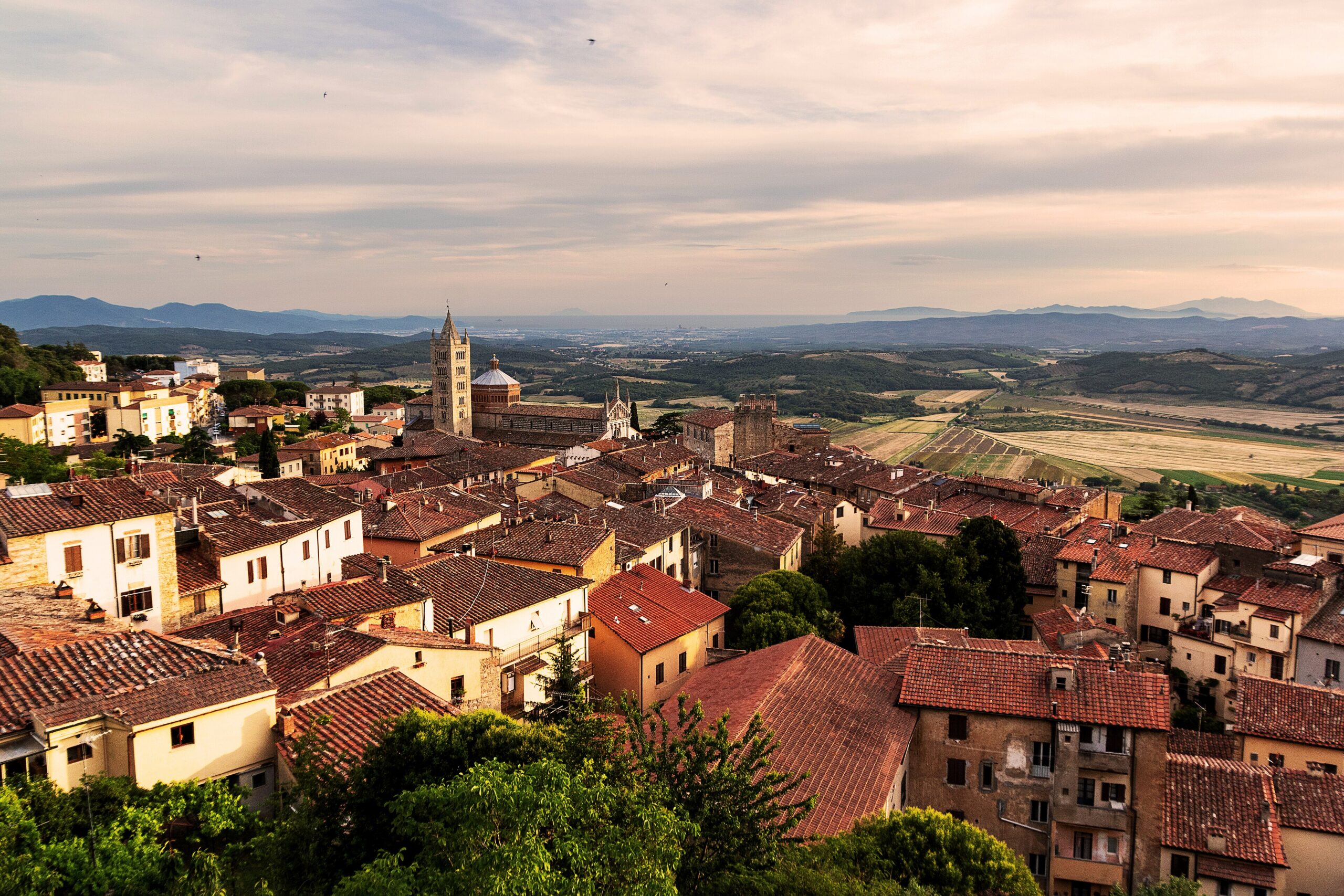 Massa Marittima's old town at sunset