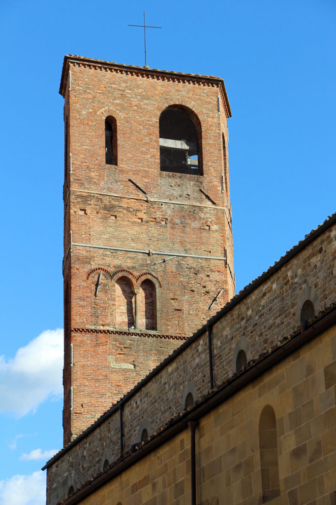 Hexagonal Romanesque bell tower of the Pieve di San Lorenzo in Borgo San Lorenzo