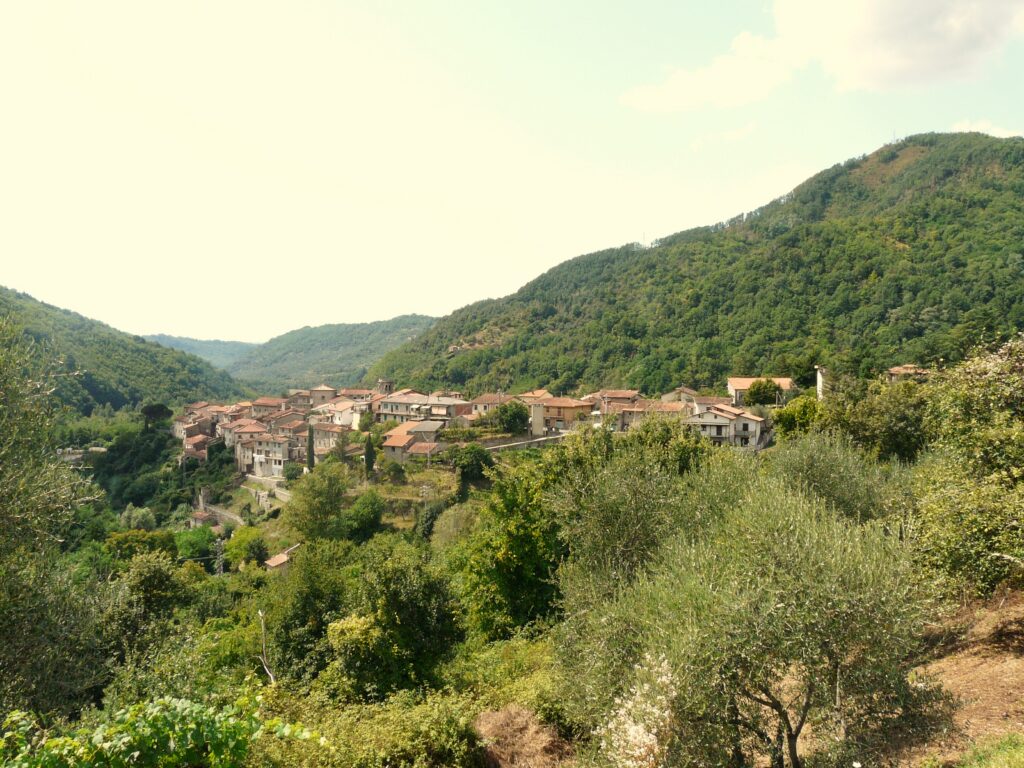 Casola in Lunigiana among wooded hills and olive groves