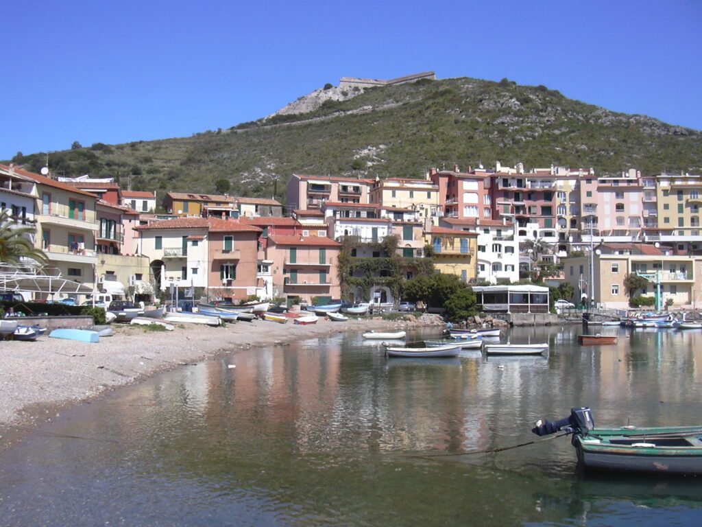 Porto Ercole's waterfront below the hill of the Spanish fortifications