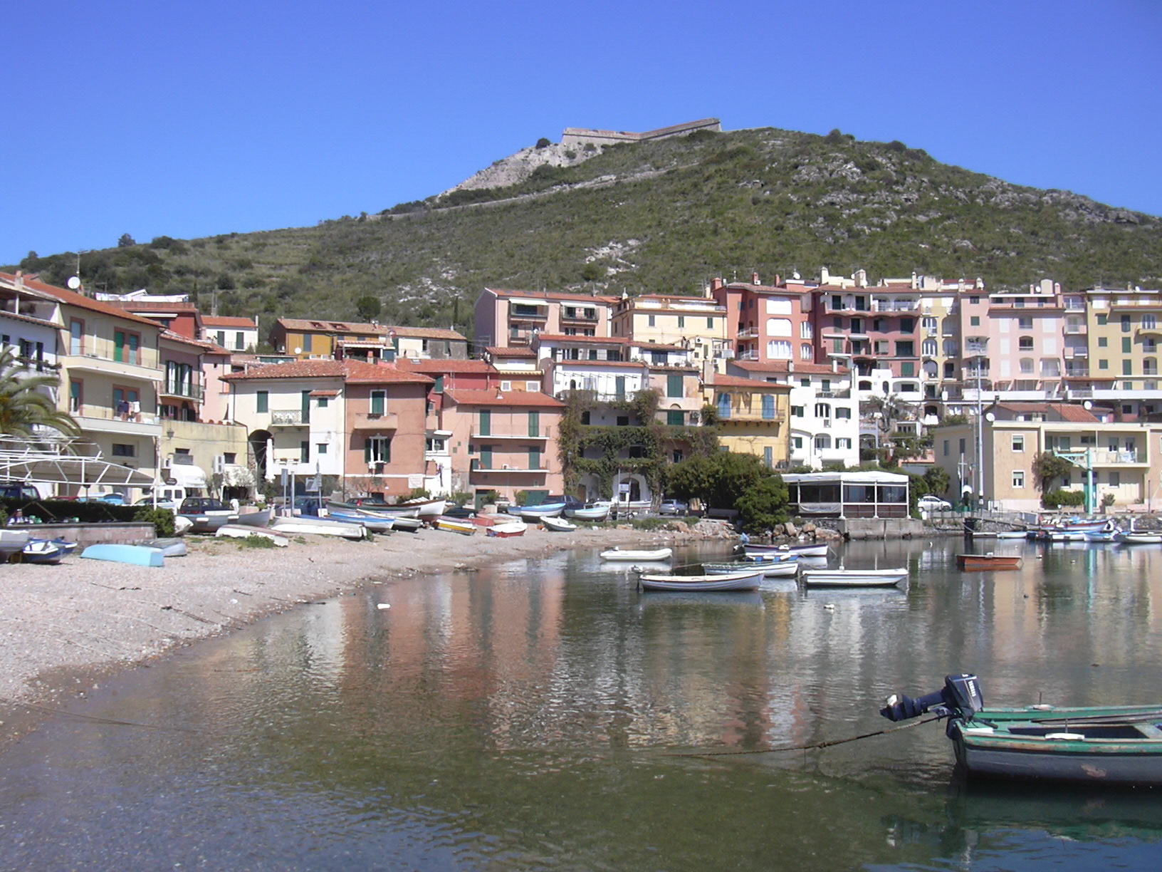 Porto Ercole's waterfront below the hill of the Spanish fortifications